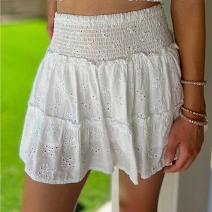 Eyelet ruffle tiered skirt, white, size M